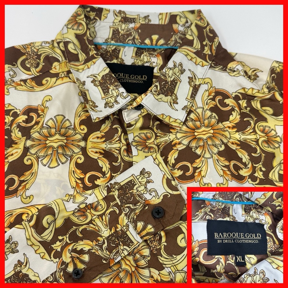 Baroque Gold Drill Clothing Co Mens XL Button Up Shirt Baroque Print Long Sleeve